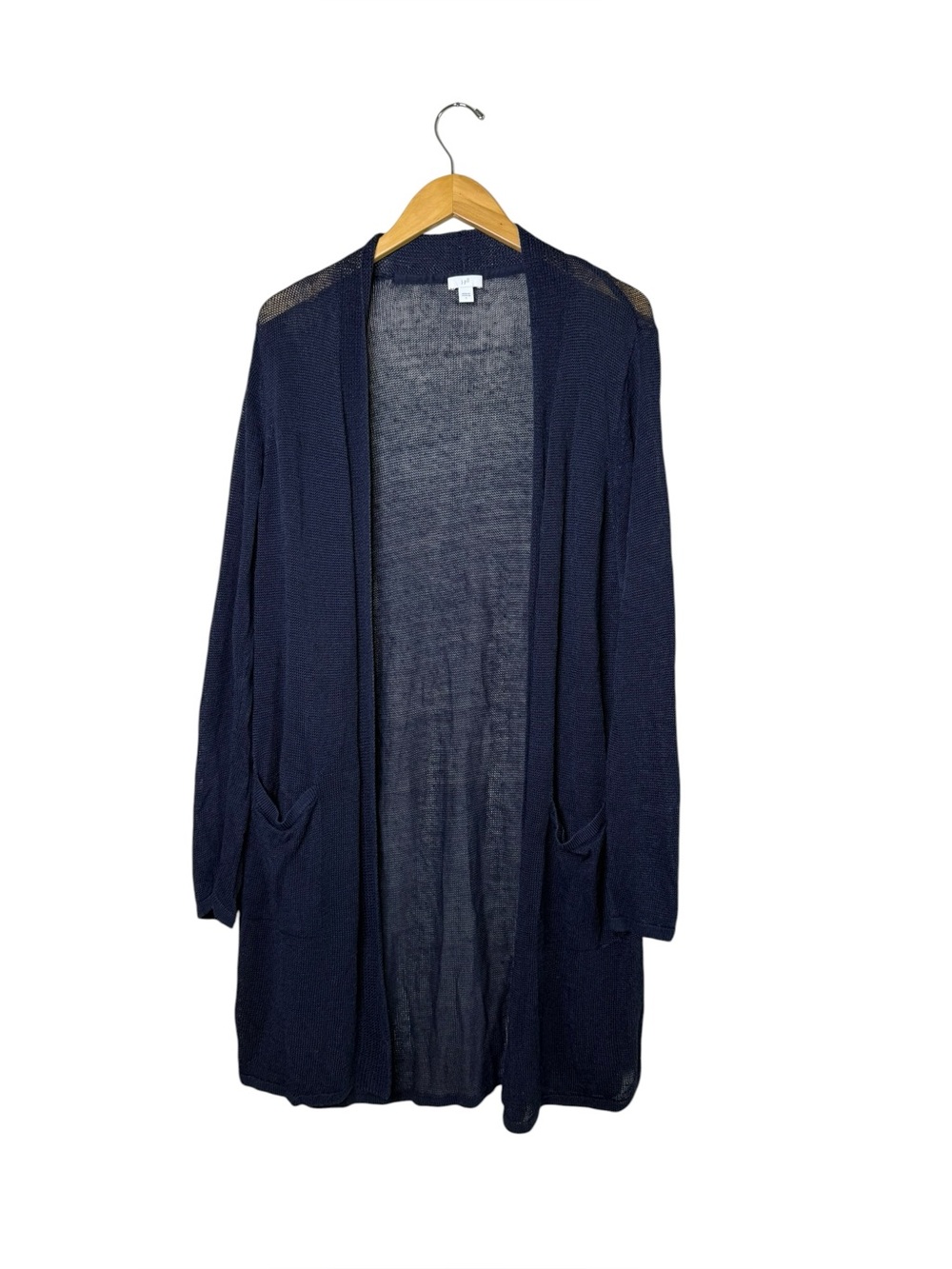 J. Jill Navy Blue Thin Knit Linen Open Front Duster Sweater Basic Coastal Casual